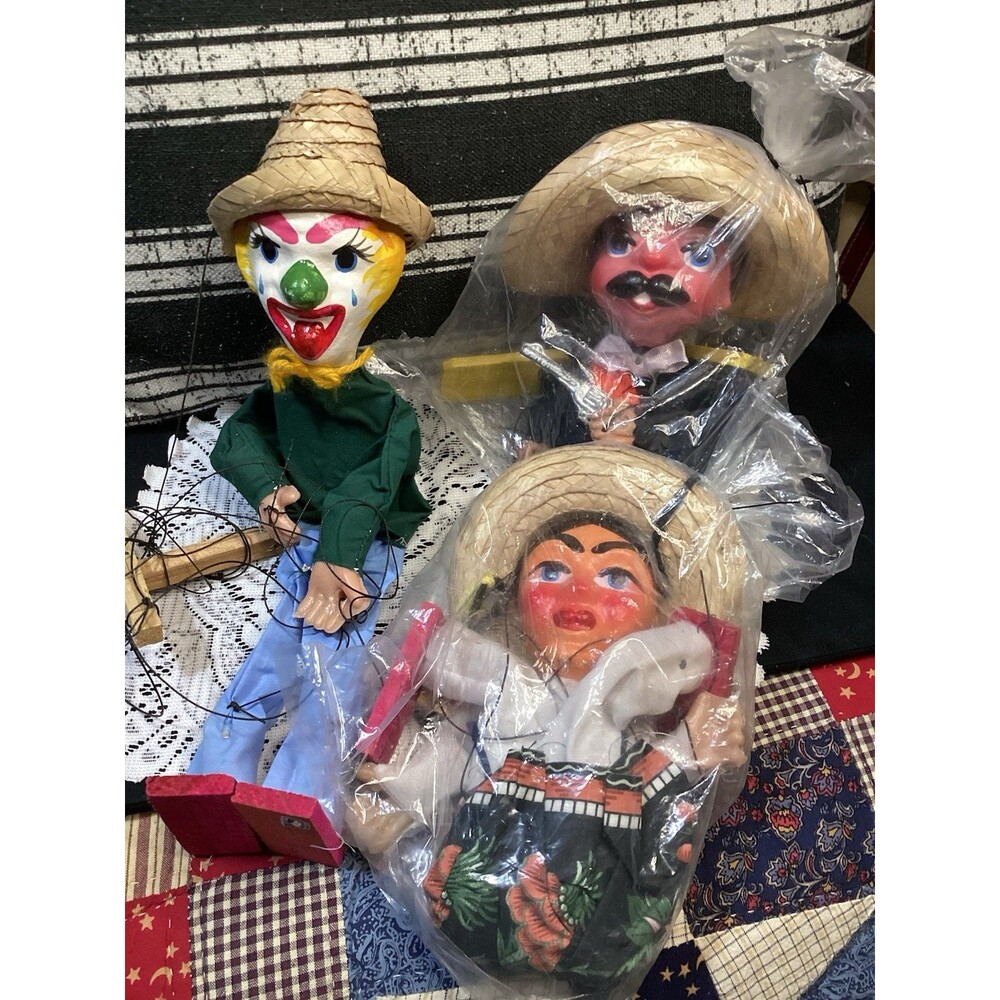 Mexican Folk Art Hand Crafted Wooden String Puppet Marionettes Disney Souvenirs